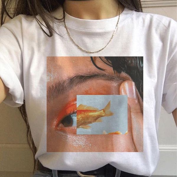 

new korean shirt style picture puzzle kawaii funny printing series polyester short sleeved t shirt large size women clothes, White