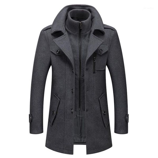 

new men wool blends coats autumn winter solid color cold resistant men woolen overcoat double collar casual trench coat male1, Black