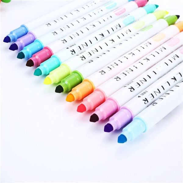 

12 pcs/set stationery zebra mild liner japanese double headed highlighter pen fluorescent pen milkliner mildliner cute1, Black;red