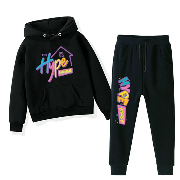 

the hype house kids clothes full warm girls winter hoodies + pants 2pcs/sets teenagers boys regular outfit baby fashion custom, Black