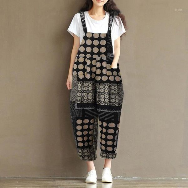 

women jumpsuits 3d printed onesies summer loose rompers long baggy pant leotard ladies casual overalls jumpsuit bib pants pocket1, Black;white