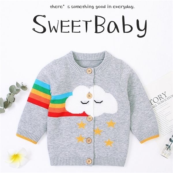 

2020 autumn winter baby boys girls cartoon rainbow cloud knit jacket infant kids boy girl long sleeve cardigan coat clothing 1029, Blue;gray