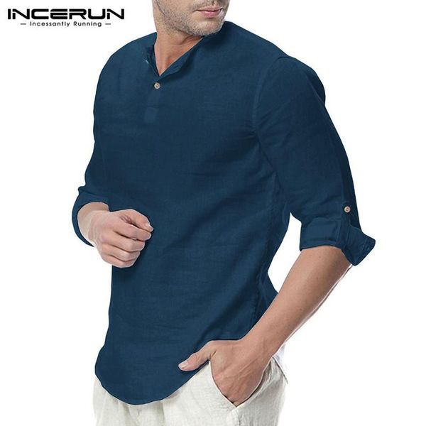 

incerun fashion men shirt long sleeve cotton solid casual men brand shirts leisure streetwear camias hombre plus size 2020, White;black