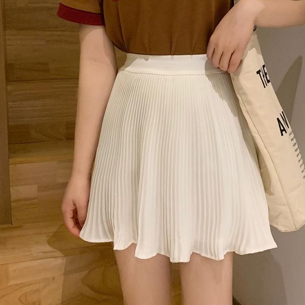 

high waist pleated wild slim a-line skirt skirt, Black