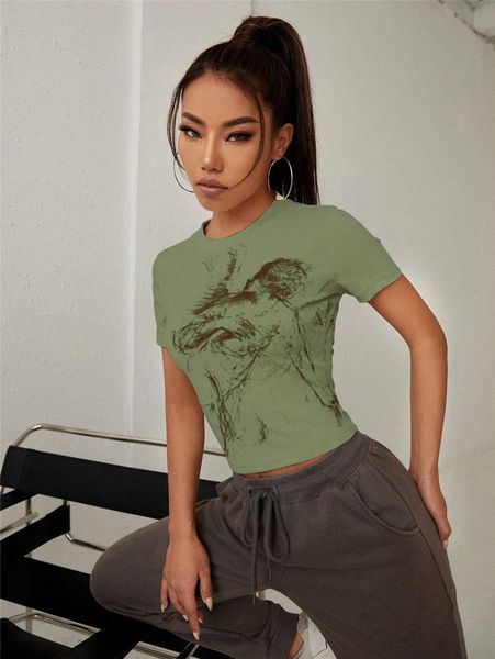 

sxy figure graphic round neck tee 62k5#, White