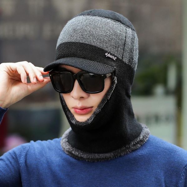 

2019 зимние шапки для мужчин skullies beanie hat winter cap мужчины женщины шерсть шарф caps set балаклава маска gorras bonnet вязаную шапоч, Black;white