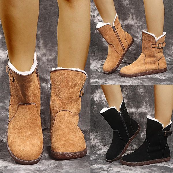 

2020 new women boots autumn flock winter ladies fashion snow boots shoes thigh high suede mid-calf big size 35-43, Black