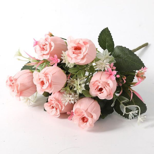 

european vintage artificial silk rose flowers 7 head 4 leaves bouquet wedding home retro fake flower party diy decoration