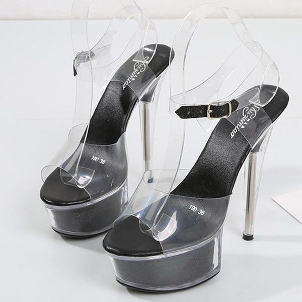 

sandals crystal shoes wedding size 34-43 super high heels 15cm platform pole dancing party catwalk transparent, Black