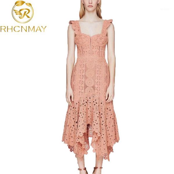 

2020 women orange irregula lace dress runway summer strapless bodycon long dress hollow out crochet beach1, Black;gray