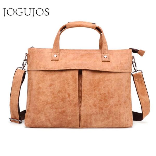 

jogujos genuine leather men briefcase business 15.6" laphandbag male crossbody shoulder bags tote leather men's briefcases