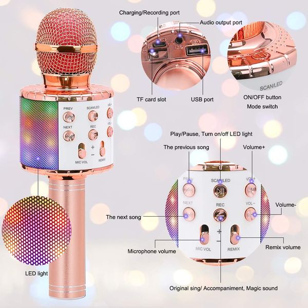 

беспроводная связь bluetooth микрофон караоке 3in1 handheld karaoke mic для детей рождественский подарок музыкальный этап игрушки музыка пен