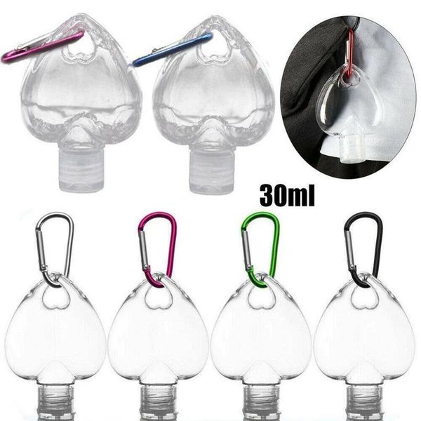 

portable travel heart shape empty refillable bottle with key ring carabiner hook bottle for outdo qylodk