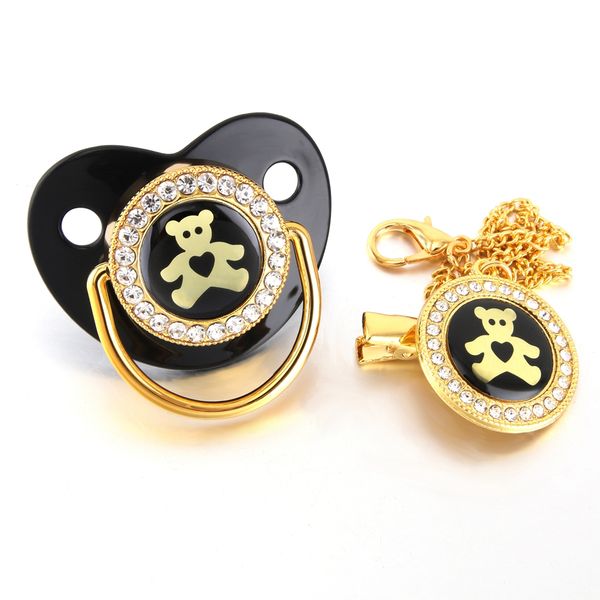 

0-18 months gold bear bling pacifier and clip bpa dummy unique design orthodontic nipple sleeping soother