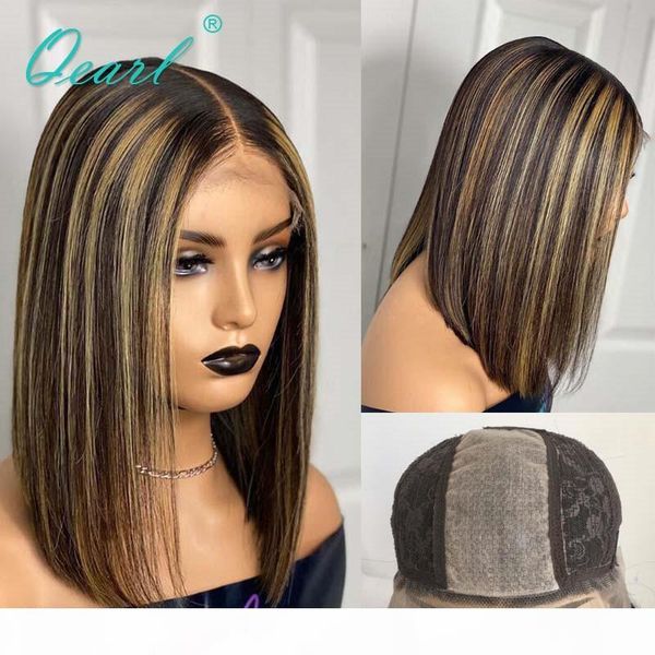 

straight silk base wig 2x5 honey blonde highlights colored short bob human hair lace wigs brazilian remy hair 150% qearl, Black;brown