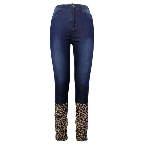 

women's jeans 2021 fashion and casual leopard printing joint pockets high-waisted slimming daily straight-leg long trousers, Blue