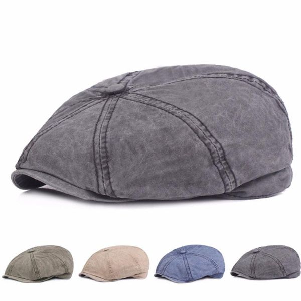 

berets classic retro western men women cotton gastby octagonal flat caps vintage washed denim beret for, Blue;gray