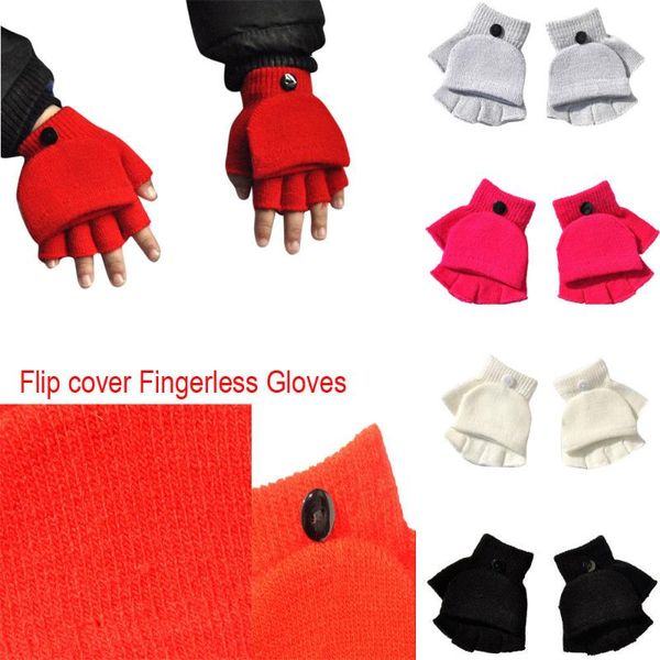 

children kids winter snow hand wrist flip cover fingerless gloves boys girls outdoor gloves thicken keep hand warm #w5, Blue;gray
