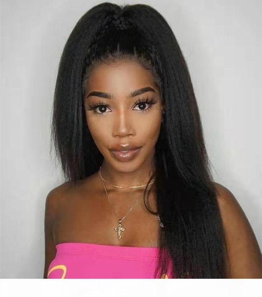 

ponytail clip in hair extensions 16inch 120g per package kinky straight brown human hair ponytail real hair ponytail extension, Black