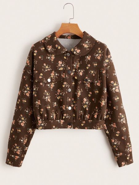 

ditsy floral print drop shoulder corduroy jacket o1nl#, Black;brown