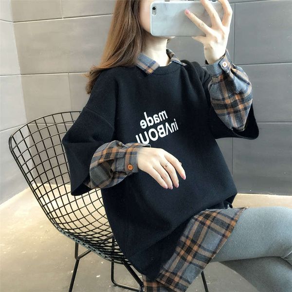 

fake two shirt collar sweater for women, Black