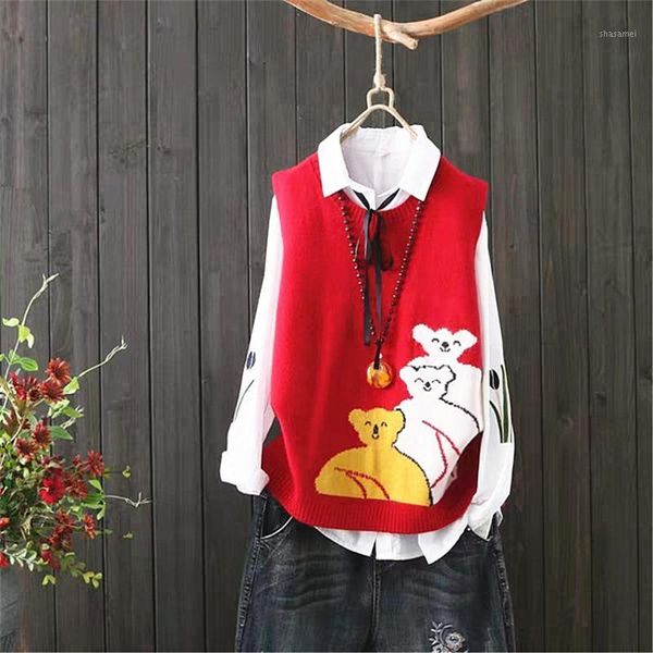 

cute cartoon bear ladies spring autumn vest women o-neck korean sweater vest sleeveless knit pullover outerwear 20201, Black;white