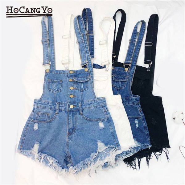 

plus size summer rompers women jumpsuits denim shorts playsuit overalls for women playsuits roupas feminina peto vaquero mujer t200704, Black;white