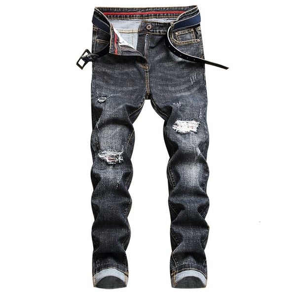 

style and personality tight legged men's wear holed jeans pants, Blue