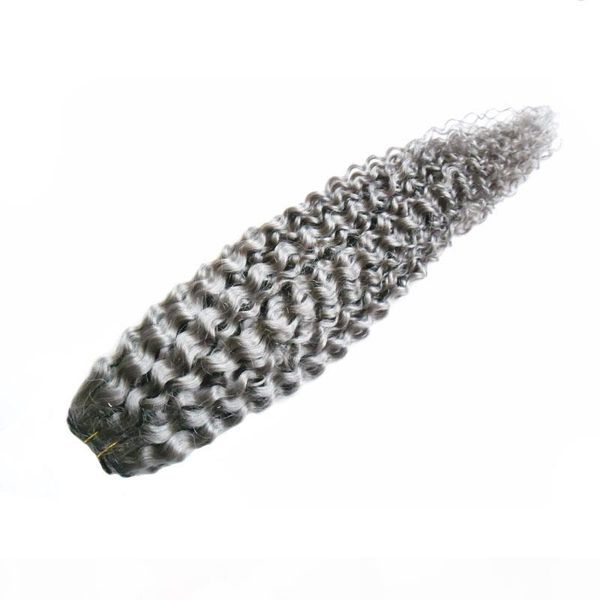 

gray human hair weave kinky curly 1 bundle silver virgin hair bundles 100g silver human hair extensions double weft quality,no shedding, Black