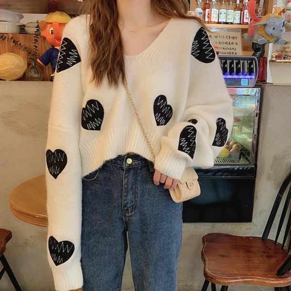 

white knitted sweater women elegant sweet oversize pullover sweater short streetwear chic korean autumn clothes women1, White;black