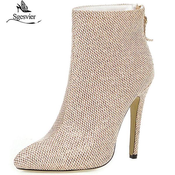 

boots sgesvier bling luxury shoes woman ankle female zip up thin high heels autumn winter women ladies g785, Black