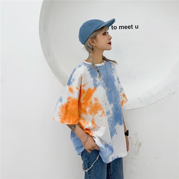 

футболка femme новую рубашку корейской версии плагинов harajuku ветер галстук окрашенные свободный случайный дикий студент коротким рукавом, White