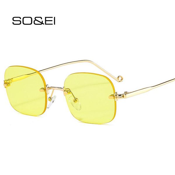 

SO&EI Fashion Rimless Square Sunglasses Women Vintage Clear Gradient Ocean Lens Eyewear Men Blue Yellow Sun Glasses Shades UV400, White;black