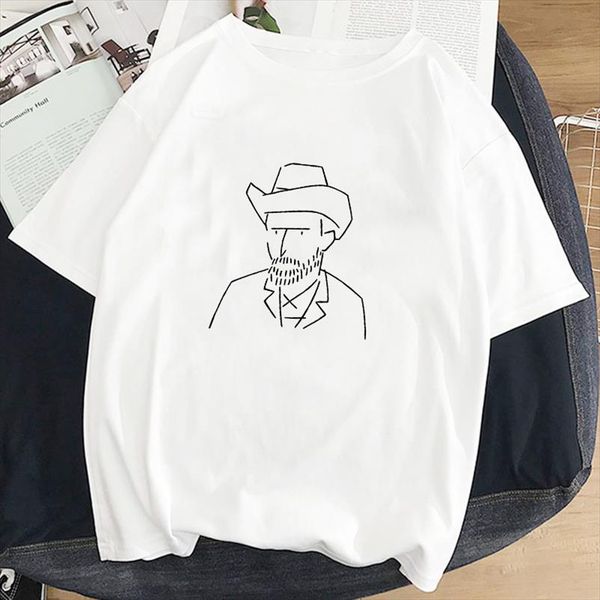

fun david print women fashion large size loose hoods chic harajuku van gogh painting summer casual o neck women t shirt, White