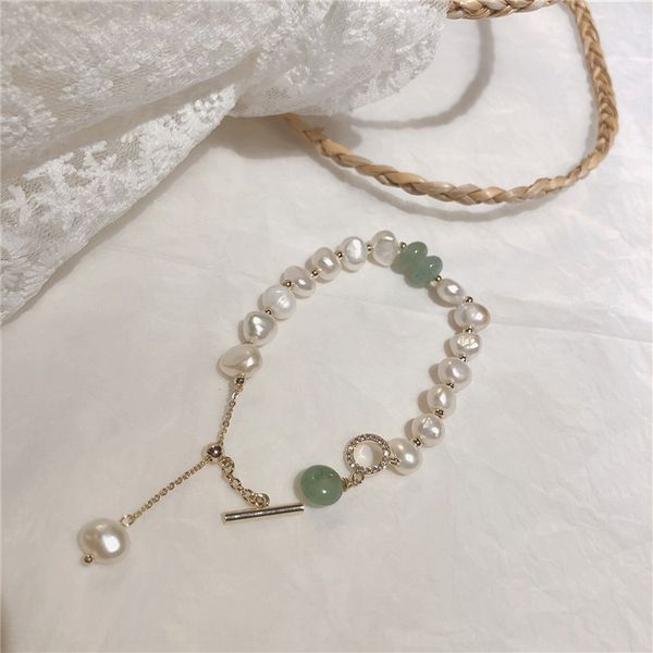 

korean new freshwater pearl handmade pearl bracelet baroque exquisite gold plated natural stone pull creative bracelet 3ccbc, Golden;silver