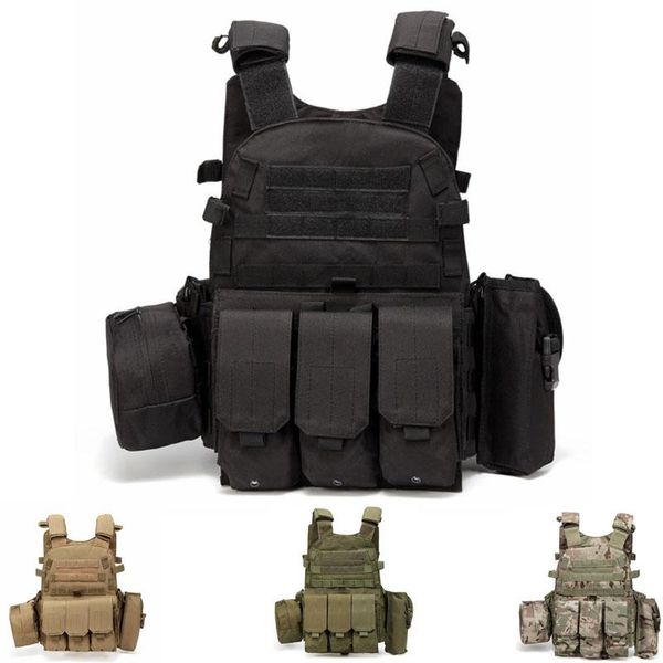 

molle vest outlife usmc army armor tactical vest combat assault plate carrier swat fishing hunting, Camo;black