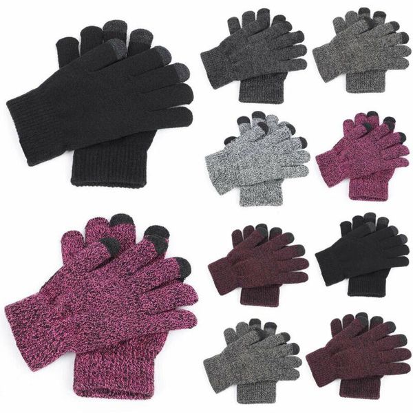 

uk ladies men's thick knitted woolly gloves winter warm thermal gloves mittens, Black;red