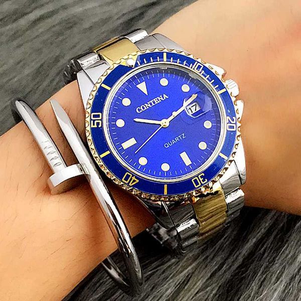 

reloj hombre 2020 mens watches sea blue dial day date sport clock fashion quartz-watch wrist watches for men, Slivery;brown