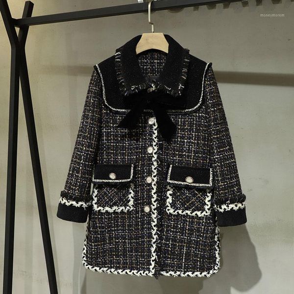 

women's wool & blends 2021fw female women patchwork tweed jacket coat ladies fashion outerwear 11.261, Black