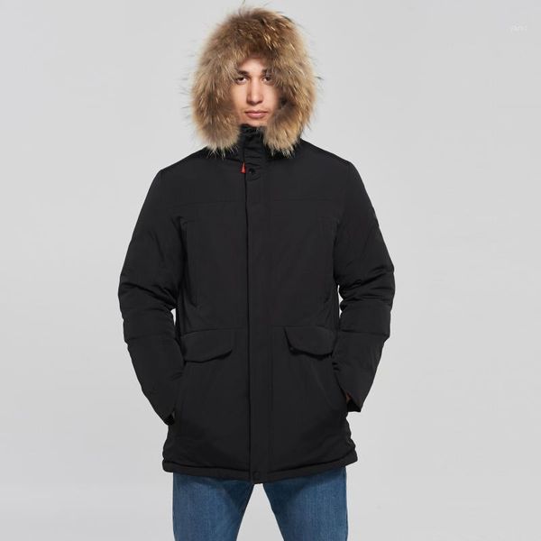 

2020 new men's winter jacket men parka thickened warm coat with real fur hood waterproof clothes detachable hat, Black