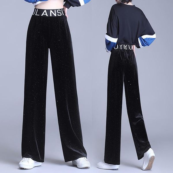 

autumn and winter gold velvet wide leg pants women's high waisted straight corduroy black pants velvet women's trousers, Black;white