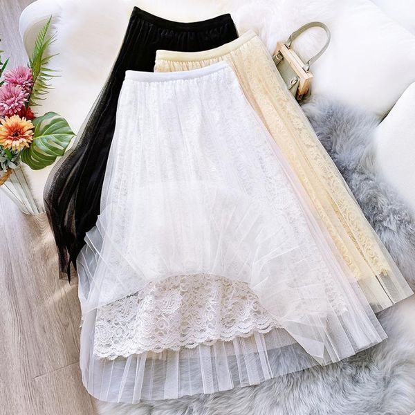 

white black maxi long tulle skirt women fashion korean elegant elastic high waist a-line tutu skirt female jupe longue1