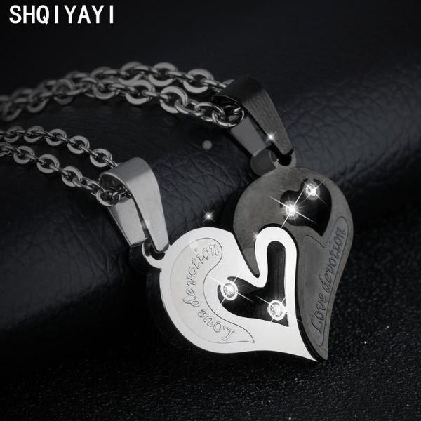 

shqiyayi stainless steel couple heart pendants necklace for lover wedding engagement fashion jewelry anniversary gift o537, Silver