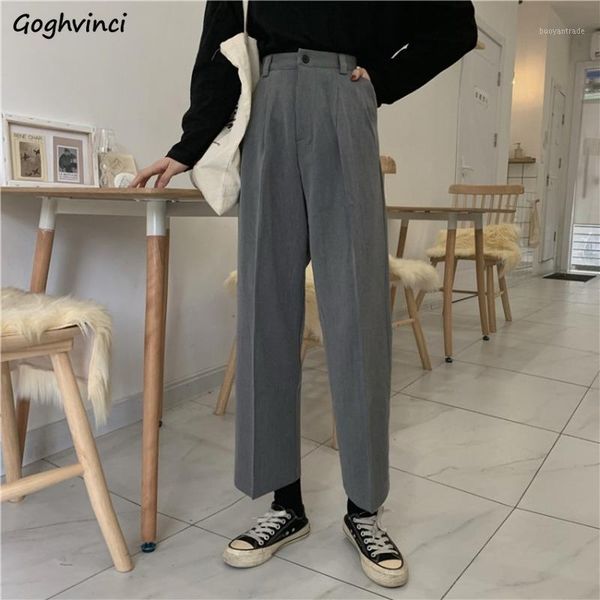 

women's pants & capris women casual solid straight loose trousers female high waist ankle length simple comfortable chic korean style s, Black;white