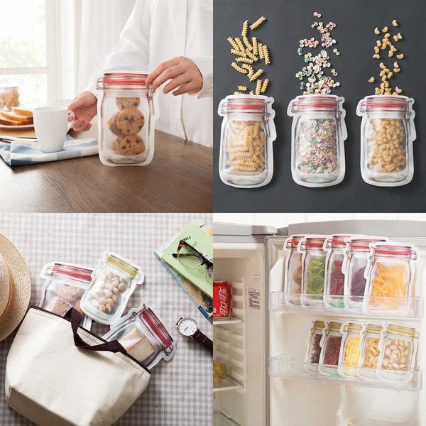 

factory price jar shaped food container bag clear wholesale mason bottle modeling zippers storage snacks plastic box