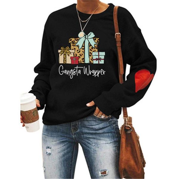 

gangsta wrapper ladies sweatshirts fashion trend christmas present pattern long sleeve pullover r female casual loose sweatshirts, Black