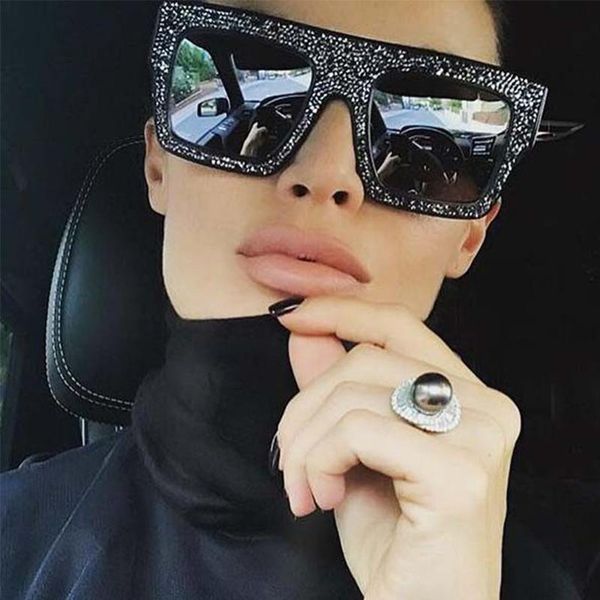 

sunglasses luxury crystal square oversized female retro vintage brand designer gradient for women ladies glasses uv4, White;black