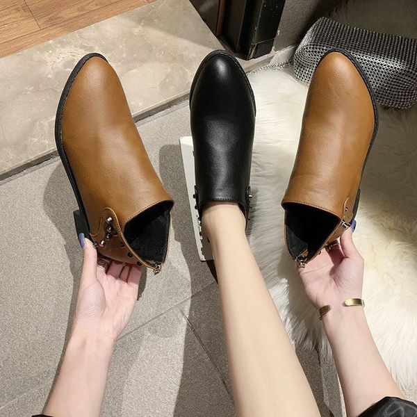 

brand women's shoes rubber boots winter footwear boots-women booties woman 2020 low heel zipper rivets fashion rain autumn rock, Black