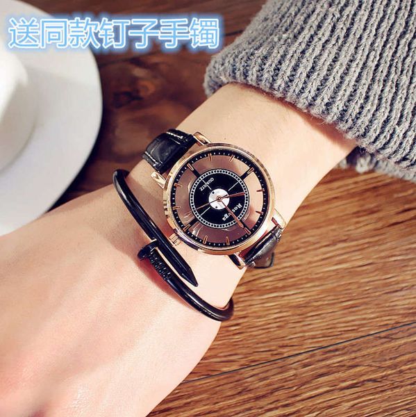 

watch, male out transparent large hollowed dial, women's belt, personalized creativity, student trend, lovers quartz watch, Slivery;brown