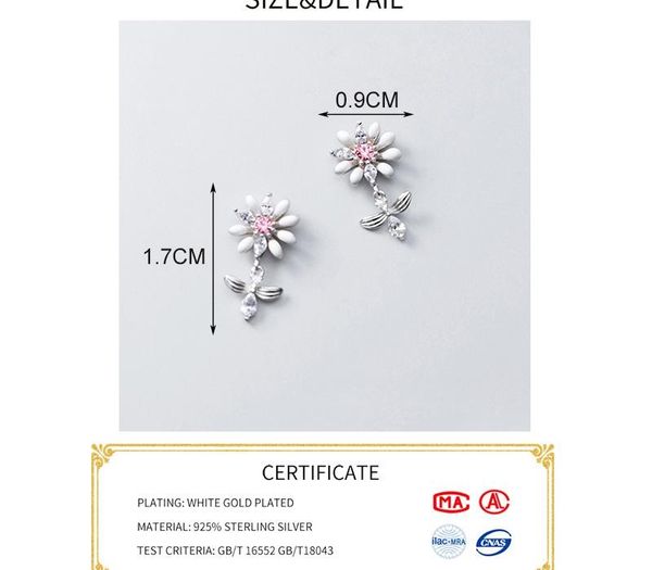 

ponykiss подлинная s925 стерлингового серебра милый цветок циркон стад серьги для женщин anniversary шикарные ювелирные изделия accessory11, Golden;silver